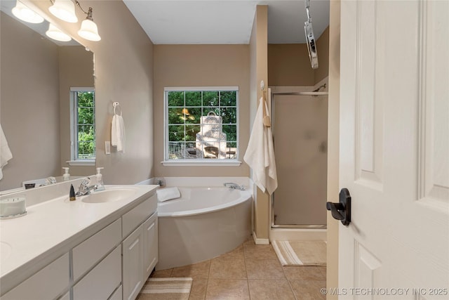 12511 S 18th Cir E, Jenks, OK 74037 - full bath with a garden tub, a shower stall, double vanity, and tile patterned floors