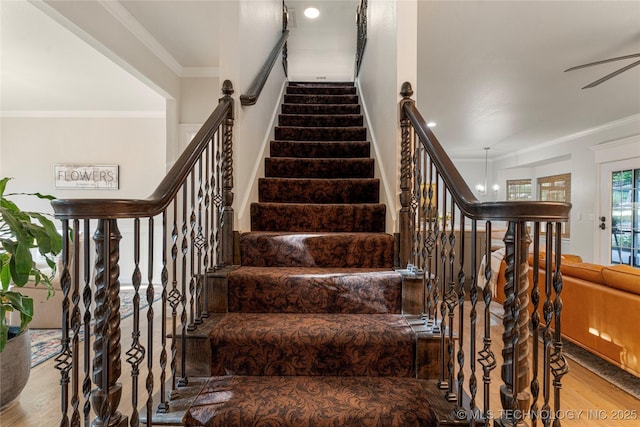12511 S 18th Cir E, Jenks, OK 74037 - staircase with wood finished floors and crown molding