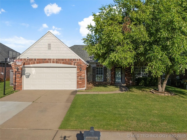 12522 S Cedar Ave, Jenks, OK 74037 - view of front of property featuring a front lawn, brick siding, concrete driveway, and a garage