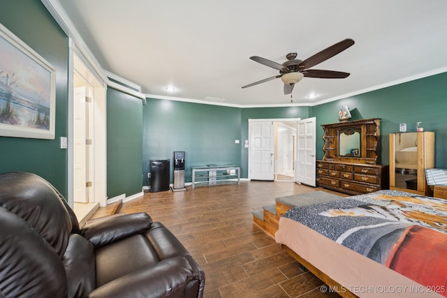 8120 E 112th St, Owasso, OK 74055 - bedroom with crown molding, wood finished floors, recessed lighting, and a ceiling fan