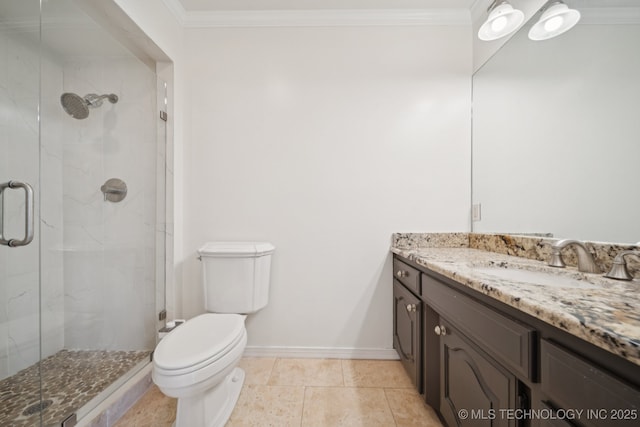 8120 E 112th St, Owasso, OK 74055 - full bath with vanity, a stall shower, crown molding, and tile patterned flooring