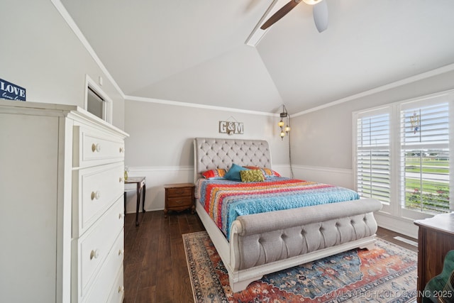 8120 E 112th St, Owasso, OK 74055 - bedroom with vaulted ceiling, dark wood-style floors, ceiling fan, and crown molding