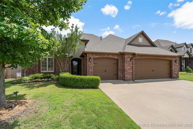 3712 W 107th Ct, Jenks, OK 74037 - view of front of home with brick siding, an attached garage, a front lawn, and concrete driveway