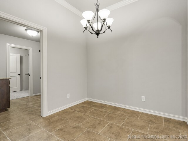 3712 W 107th Ct, Jenks, OK 74037 - empty room featuring a chandelier, crown molding, and light tile patterned flooring