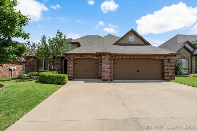 3712 W 107th Ct, Jenks, OK 74037 - view of front of home featuring a garage, brick siding, a shingled roof, and a front lawn