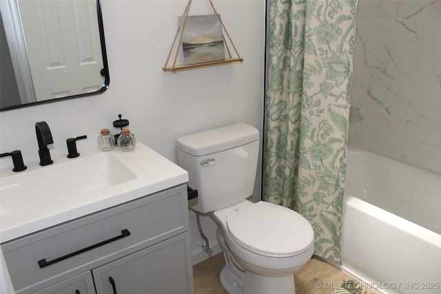 109 E 48th St, Sand Springs, OK 74063 - full bath featuring vanity, shower / tub combo with curtain, and wood finished floors