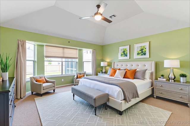 3220 N 3rd Pl, Broken Arrow, OK 74012 - bedroom with vaulted ceiling, light carpet, and ceiling fan
