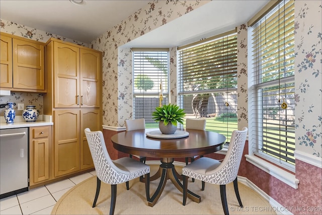 3220 N 3rd Pl, Broken Arrow, OK 74012 - dining space with wallpapered walls and light tile patterned flooring