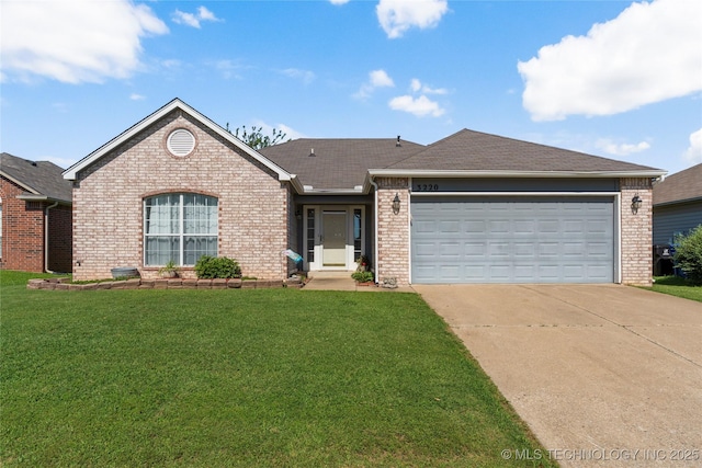 3220 N 3rd Pl, Broken Arrow, OK 74012 - ranch-style house featuring brick siding, driveway, a front lawn, and an attached garage
