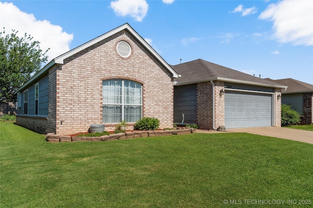 3220 N 3rd Pl, Broken Arrow, OK 74012 - view of front of home featuring brick siding, an attached garage, concrete driveway, and a front lawn