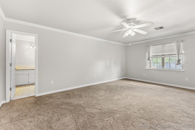 1505 Augusta, Ada, OK 74820 - empty room featuring light colored carpet, a ceiling fan, and crown molding
