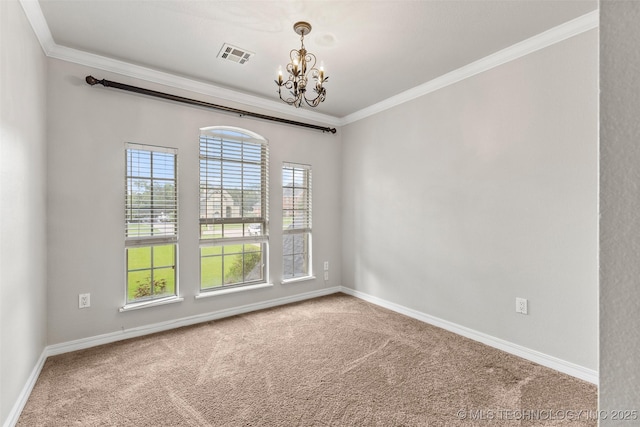 1505 Augusta, Ada, OK 74820 - spare room featuring a chandelier, carpet, and ornamental molding