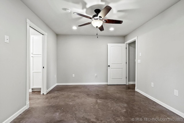 36619 W 141st St S, Bristow, OK 74010 - unfurnished bedroom featuring concrete floors, recessed lighting, and ceiling fan