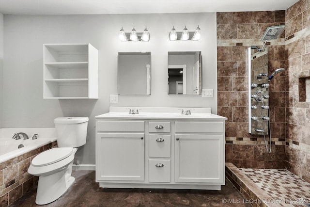 36619 W 141st St S, Bristow, OK 74010 - bathroom featuring double vanity, tiled shower, and a garden tub