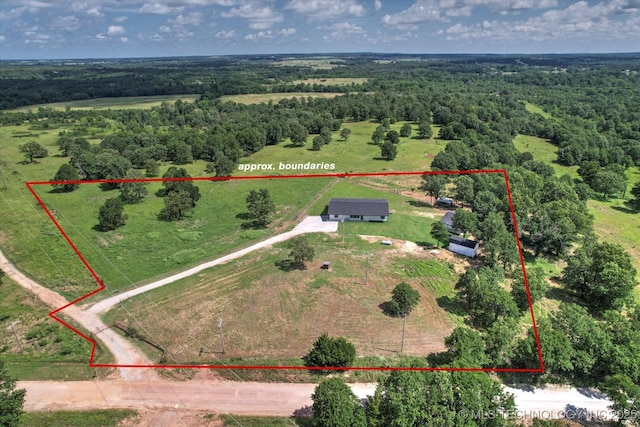 36619 W 141st St S, Bristow, OK 74010 - view of rural area featuring property boundaries highlighted and a heavily wooded area