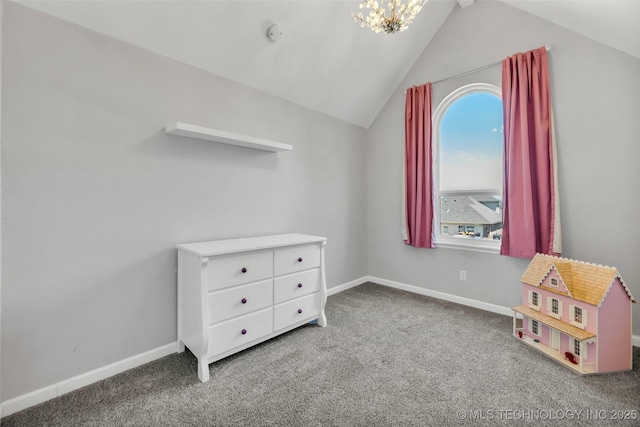 19912 E 36th St S, Broken Arrow, OK 74014 - bonus room featuring carpet flooring, vaulted ceiling, and a chandelier