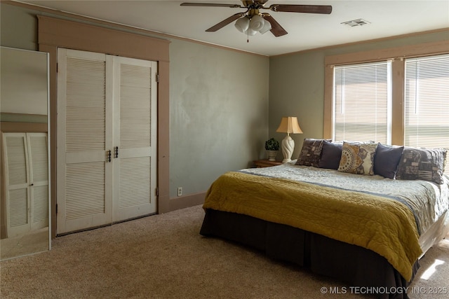 519 N 15th St, Muskogee, OK 74401 - bedroom featuring carpet floors, ornamental molding, and ceiling fan