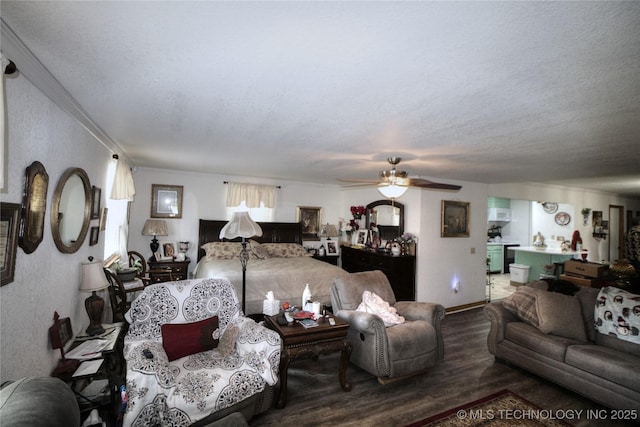 638 W Main St, Caney, OK 74533 - living room with wood finished floors, ceiling fan, and ornamental molding
