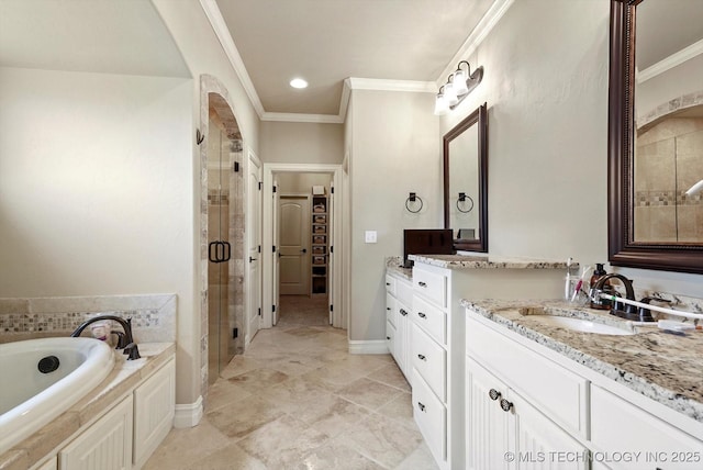 10611 N 159th E Ave, Owasso, OK 74055 - full bath featuring ornamental molding, a shower stall, vanity, and a bath