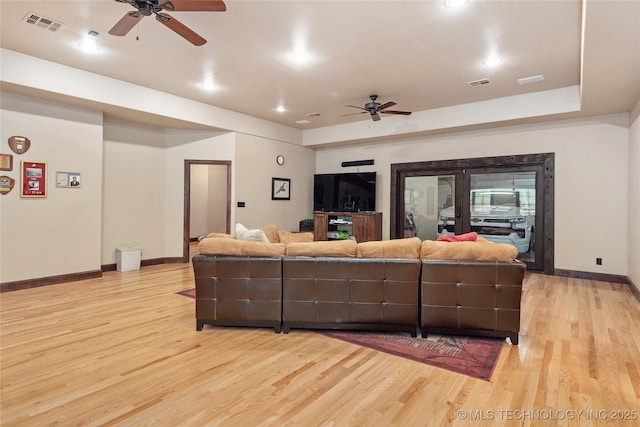13380 S Garrett St, Sapulpa, OK 74066 - living room featuring ceiling fan, light wood-style floors, and recessed lighting