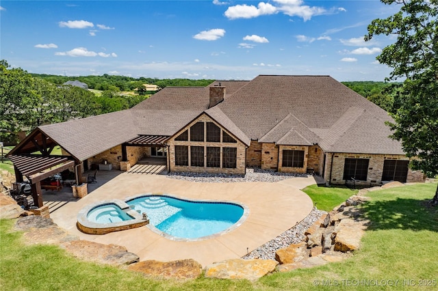 13380 S Garrett St, Sapulpa, OK 74066 - view of swimming pool with a patio, a pool with connected hot tub, and a lawn