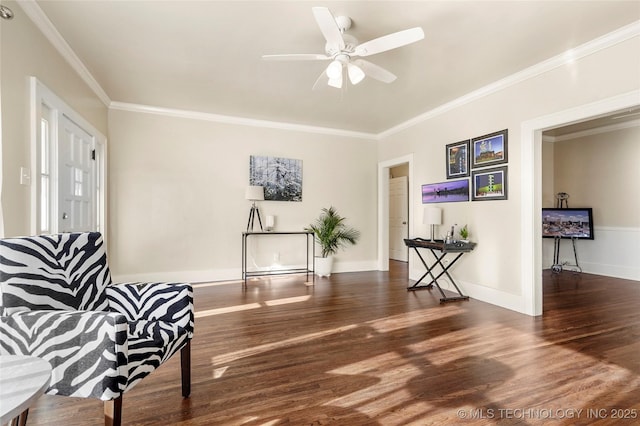 212 S Phoenix Ave, Tulsa, OK 74127 - sitting room with wood finished floors, crown molding, and ceiling fan