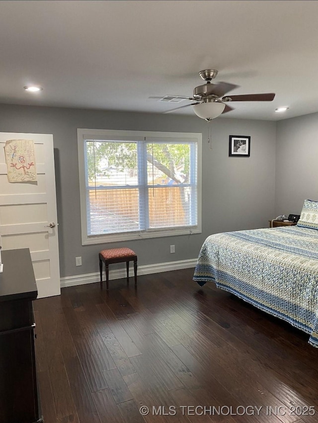 610 W Delaware St, Tahlequah, OK 74464 - bedroom with dark wood-type flooring, recessed lighting, and ceiling fan