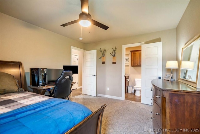14610 N 144th E Ave, Collinsville, OK 74021 - bedroom featuring light carpet, ensuite bathroom, and ceiling fan