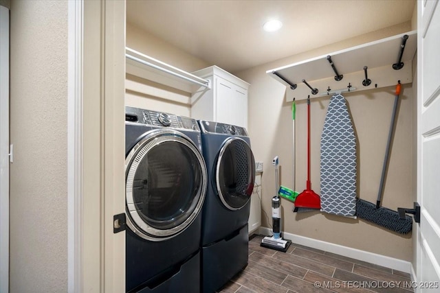 14610 N 144th E Ave, Collinsville, OK 74021 - laundry area featuring washer and dryer, wood finish floors, recessed lighting, and cabinet space