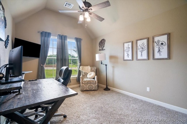 14610 N 144th E Ave, Collinsville, OK 74021 - office space featuring lofted ceiling, ceiling fan, and carpet floors