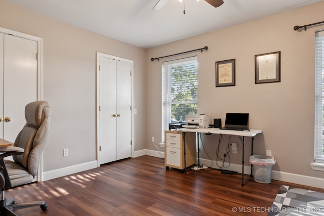 30150 S County Road 4430, Stigler, OK 74462 - office space with ceiling fan and dark wood-style floors