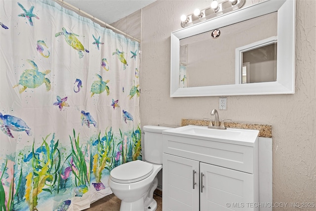 1624 7th NW, Ardmore, OK 73401 - full bath featuring vanity, a textured wall, and curtained shower