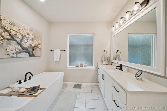 716 E 126th St, Jenks, OK 74037 - full bath featuring marble finish floors, vanity, and a freestanding bath