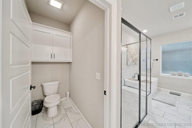716 E 126th St, Jenks, OK 74037 - full bath featuring marble finish floors, a freestanding bath, and a stall shower
