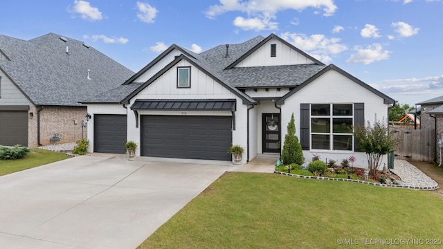 716 E 126th St, Jenks, OK 74037 - modern inspired farmhouse featuring an attached garage, board and batten siding, driveway, and roof with shingles