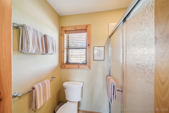 69125 E 252nd Rd, Wyandotte, OK 74370 - bathroom featuring a shower stall and toilet