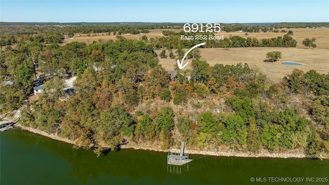 69125 E 252nd Rd, Wyandotte, OK 74370 - aerial overview of property's location with a large body of water and a forest