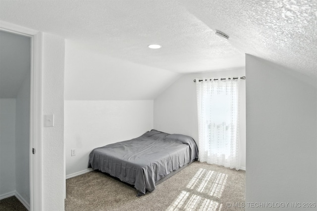 27719 S 610th Rd, Bunch, OK 74931 - bedroom featuring lofted ceiling, carpet flooring, and a textured ceiling