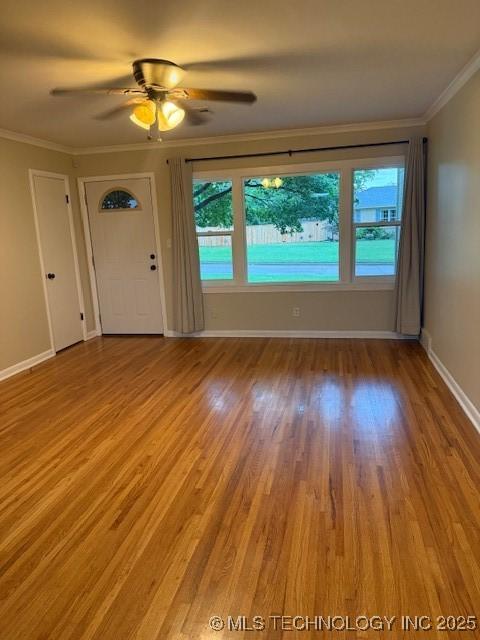 5321 S Owasso Ave, Tulsa, OK 74105 - empty room with ornamental molding, light wood-type flooring, and ceiling fan