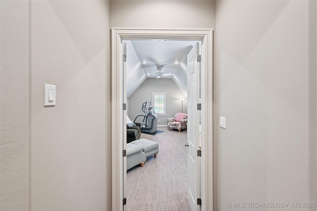 9319 S Indianapolis Ave, Tulsa, OK 74137 - corridor featuring carpet floors and lofted ceiling