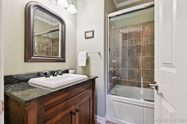 9319 S Indianapolis Ave, Tulsa, OK 74137 - bathroom featuring vanity, crown molding, and combined bath / shower with glass door