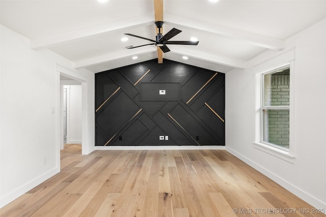 16355 County Road 1586, Ada, OK 74820 - empty room featuring beamed ceiling, light wood-style floors, recessed lighting, and a ceiling fan