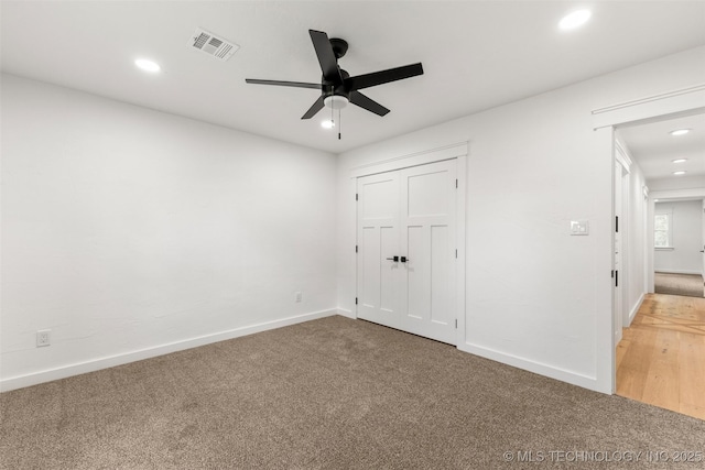 16355 County Road 1586, Ada, OK 74820 - unfurnished bedroom featuring light colored carpet, recessed lighting, and ceiling fan