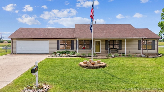 2 Ketchum St, Chelsea, OK 74016 - single story home with a garage, driveway, a porch, a front lawn, and roof with shingles