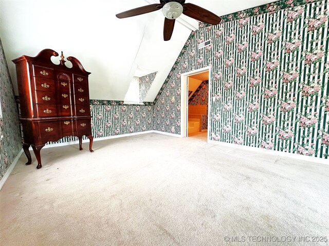 5371 Hilltop, Mcalester, OK 74501 - bonus room with wallpapered walls, carpet floors, ceiling fan, and vaulted ceiling
