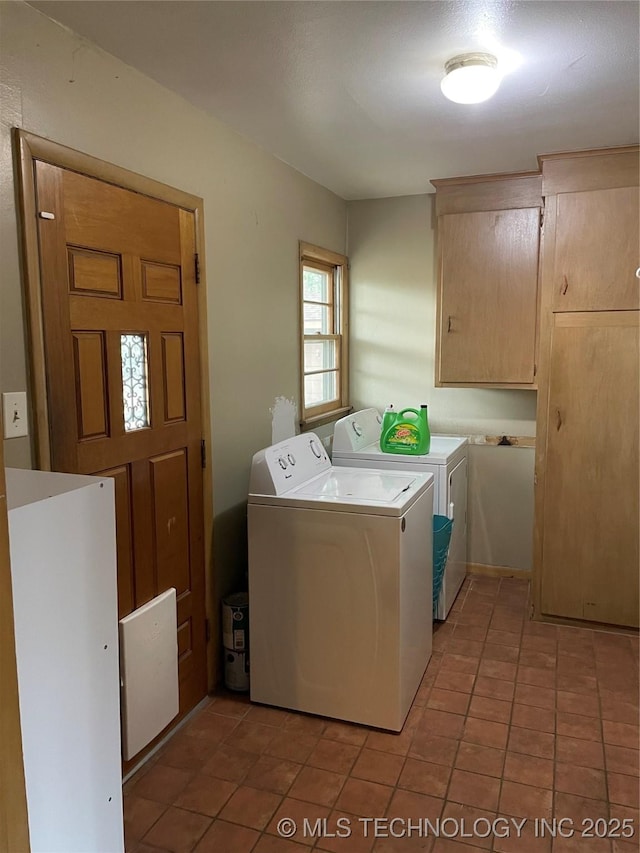 2509 Canterbury Ave, Muskogee, OK 74403 - laundry room featuring separate washer and dryer, cabinet space, and light tile patterned floors