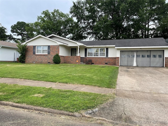 2509 Canterbury Ave, Muskogee, OK 74403 - ranch-style house with crawl space, brick siding, a garage, and a front yard