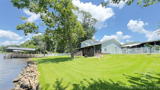 1060 Lakeside Dr, Fort Towson, OK 74735 - view of yard with a boat dock and a water view