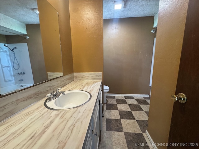 1516 Timber Ridge Dr, Cleveland, OK 74020 - full bathroom with vanity, a textured ceiling, tile patterned floors, shower / tub combination, and a textured wall