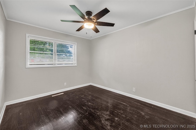 5941 S Utica Ave, Tulsa, OK 74105 - spare room featuring ceiling fan, ornamental molding, and dark wood finished floors